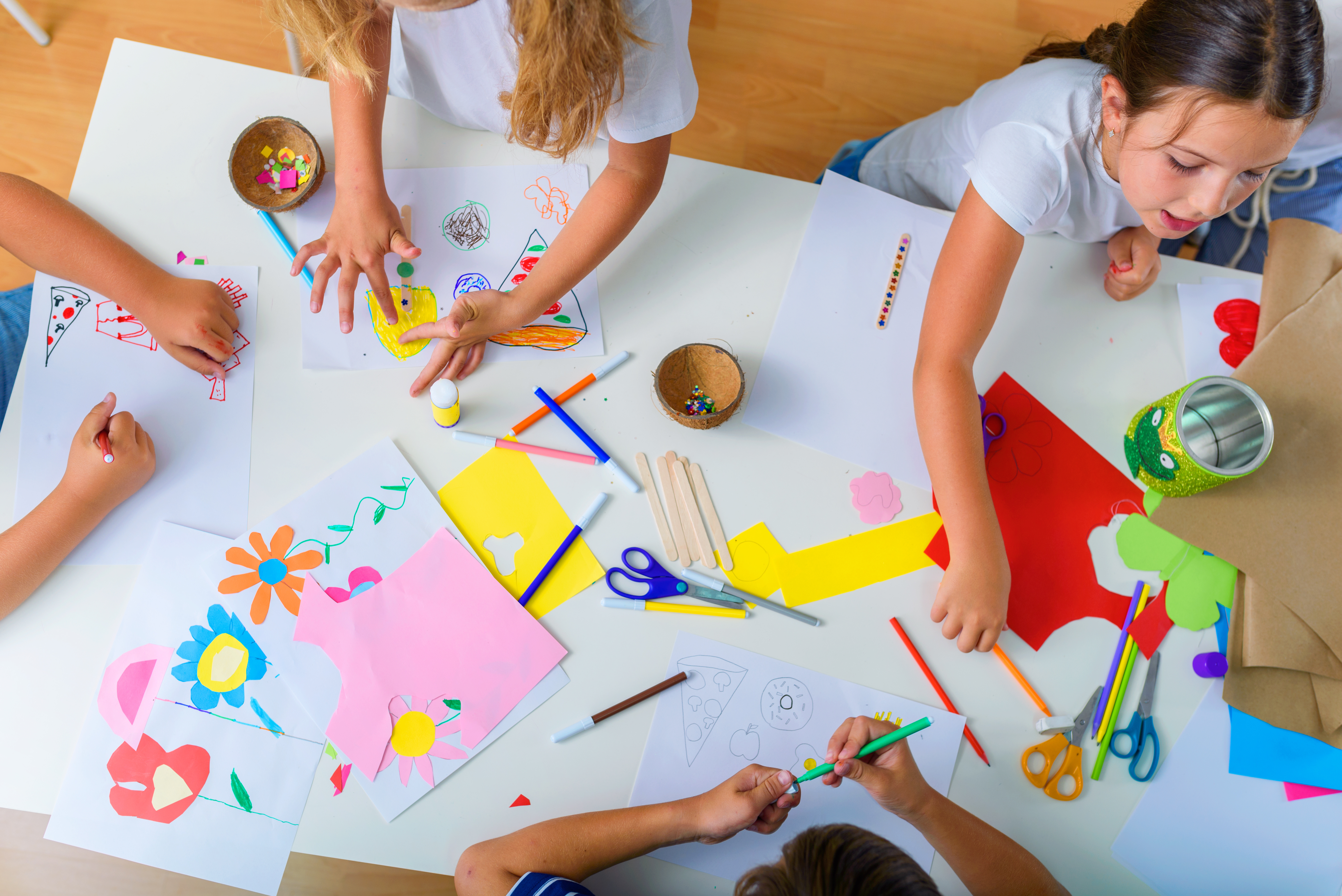 kids painting on paper