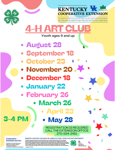 4-H Art Club Dates